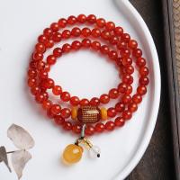 Wrap Bracelets, Red Agate, with Beeswax & White Chalcedony & Lampwork, multilayer & Unisex, 6mm Approx 14-16 cm 