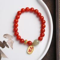 Red Agate Bracelets, with Hetian Jade & Brass, 14K gold-filled, for woman, 8mm,8*10mm Approx 14-16 cm 