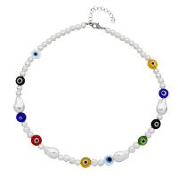Evil Eye Jewelry Necklace, Zinc Alloy, with Lampwork & Plastic Pearl, with 1.97inch extender chain, fashion jewelry & for woman Approx 15.75 Inch 