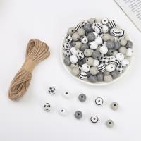 Painted Wood Beads, with Linen, stoving varnish, DIY 16mm 