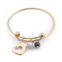 Stainless Steel Bangle, with Howlite & Tiger Eye, Heart, plated, for woman 20mm,8mm, Inner Approx 68mm 
