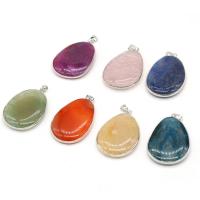 Dragon Veins Agate Pendant, with Brass, Teardrop, silver color plated, fashion jewelry 28x42- 