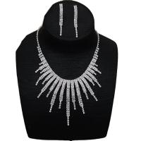 Rhinestone Zinc Alloy Jewelry Set, earring & necklace, with 3.9inch extender chain, silver color plated, 2 pieces & for woman & with rhinestone Approx 19.6 Inch 