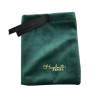 Velveteen Drawstring Bag & with ribbon bowknot decoration, green 