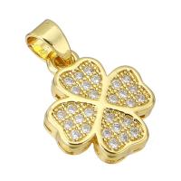 Cubic Zirconia Micro Pave Brass Pendant, Four Leaf Clover, gold color plated, micro pave cubic zirconia Approx 3mm [