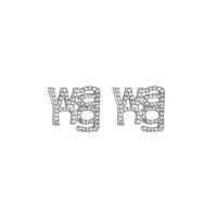 Zinc Alloy Rhinestone Stud Earring, Alphabet Letter, silver color plated, for woman & with rhinestone, black, 24mm 