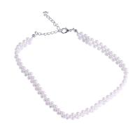 Collier de perles en plastique, perle de plastique, avec alliage de zinc, avec 4.72 inch chaînes de rallonge, pour femme, blanc Environ 14.76 pouce, Vendu par PC