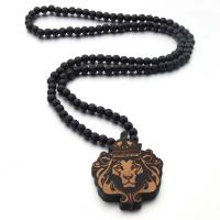 Wood Necklace, Hemu Beads, Lion, Carved, Unisex, 8.8*mm,5.8*7.2cm Approx 35.43 Inch 