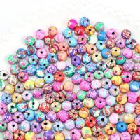 Polymer Clay Jewelry Beads, Round, printing, random style & DIY & with flower pattern, mixed colors, 8mm 