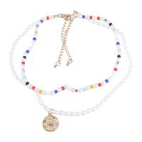 Plastic Pearl Necklace, Zinc Alloy, with ABS Plastic Pearl & Resin, with 3.07 extender chain, 2 pieces & fashion jewelry & for woman, multi-colored .83 Inch 