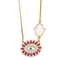 Evil Eye Jewelry Necklace, Brass, with Shell & Resin, with 1.97 extender chain, gold color plated, fashion jewelry & micro pave cubic zirconia .72 Inch 