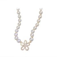 Plastic Pearl Necklace, Zinc Alloy, with Plastic Pearl, Flower, gold color plated, for woman & with rhinestone & hollow Approx 19.8 Inch 