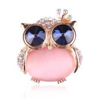 Cats Eye Brooch, Zinc Alloy, with Cats Eye, Owl, plated, Unisex & with rhinestone 