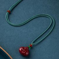 Cinnabar Necklace, with Green Calcedony & Red Agate & Brass, Unisex Approx 14.57 Inch 