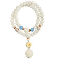 Wrap Bracelets, White Bodhi Root, with Tagua & Bodhi Root & Olivary Nucleus & Xingyue Bodhi & Boxwood & Aquamarine & for woman Approx 15 cm 