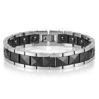 Titanium Steel Healing Bracelet, with Black Ochre & Porcelain & 316 Stainless Steel, with magnetic & for man 12mm Approx 8.46 Inch 