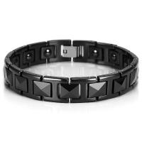 Titanium Steel Healing Bracelet, with Black Ochre & Porcelain, polished, with magnetic & for man, black, 12mm Approx 8.07 Inch 