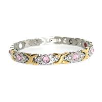 Stainless Steel Chain Bracelets, polished, with magnetic & for woman & with rhinestone Approx 8.46 Inch 