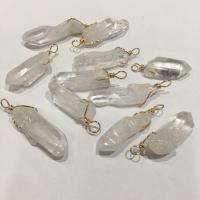 Clear Quartz Pendant, with Iron, irregular, gold color plated, Unisex, clear, 12x40- 