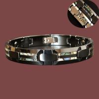 Titanium Steel Bracelet & Bangle, Tungsten Steel, with Black Ochre & Titanium Steel & Porcelain & Abalone Shell, plated & Unisex & with magnetic Approx 8.07 Inch 