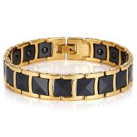 316 Stainless Steel Bracelet, with Black Ochre & Titanium Steel & Porcelain, 18K gold plated, with magnetic & for man, 14mm Approx 8.46 Inch 