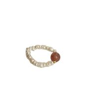 Kultivierten Süßwasser Perle Ring, Natürliche kultivierte Süßwasserperlen, mit Mondstein & Strawberry Quartz, für Frau, keine, 17mm, verkauft von PC