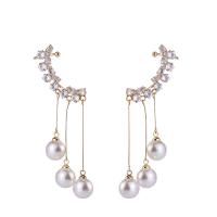 Ohrring-Manschette, Messing, mit Kunststoff Perlen, Micro pave Zirkonia & für Frau, goldfarben, 50mm, verkauft von Paar