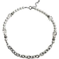 Collier de perles en plastique, Acier titane, avec cristal & perle de plastique, pour femme, couleurs mélangées cm, Vendu par PC