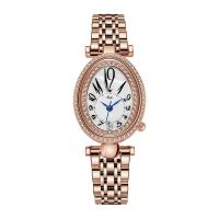 Bracelets de montre pour femmes, acier inoxydable, avec verre & alliage de zinc, mouvement japonais, ovale, Plaqué de couleur d'or rose, imperméable & avec strass Vendu par PC
