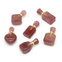 Strawberry Quartz Perfume Bottle Pendant, with Iron, gold color plated, Unisex pink 