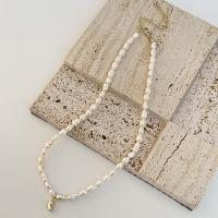 Freshwater Pearl Brass Necklace, with Brass, gold color plated white .39 Inch 