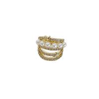 Ohrring-Manschette, Messing, mit Kunststoff Perlen, plattiert, Micro pave Zirkonia & für Frau, goldfarben, 10x15mm, verkauft von PC