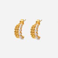 Edelstahl Perle Stud Ohrring, mit Kunststoff Perlen, Geometrisches Muster, 18K vergoldet, Modeschmuck & für Frau, 8.1x15.6mm, verkauft von Paar