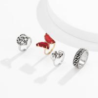 Zinc Alloy Ring Set, plated, 4 pieces & for woman & with rhinestone, 20mm,17mm 