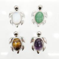 Gemstone Brooch, with Zinc Alloy, Turtle, plated 