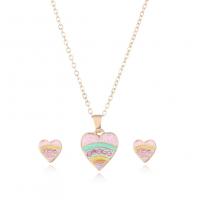 Rhinestone Zinc Alloy Jewelry Set, Stud Earring & necklace, Heart, gold color plated, 2 pieces & enamel & with rhinestone, golden 