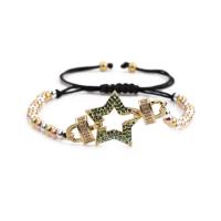 Cubic Zirconia Micro Pave Brass Bracelet, with Nylon Cord, Star, plated, fashion jewelry & adjustable & micro pave cubic zirconia 180-210mm 
