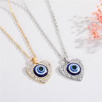Evil Eye Jewelry Necklace, Zinc Alloy, with 1.96inch extender chain, Heart, plated, Unisex & oval chain & with rhinestone 25mm Approx 19.6 Inch 