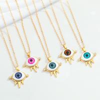 Evil Eye Jewelry Necklace, Zinc Alloy, with Resin, with 1.96inch extender chain, gold color plated, Unisex & oval chain & with rhinestone Approx 19.6 Inch 