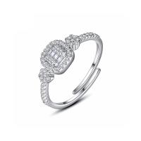 Cubic Zirconia Micro Pave Brass Finger Ring, platinum color plated, Adjustable & micro pave cubic zirconia, 7.1mm 