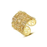 Brass Cuff Finger Ring, plated, Adjustable & micro pave cubic zirconia 18.8mm 