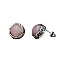 Quartz Earring, Brass, with Rose Quartz, plated, for woman, mixed colors, 13mm 