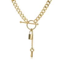 Stainless Steel Jewelry Necklace, Lock and Key, plated, for woman Approx 16.92 Inch 