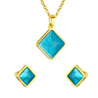 Turquoise Stainless Steel Jewelry Sets, Stud Earring & necklace, with turquoise, plated, for woman 33*31mm,16*16mm Approx 17.72 Inch 