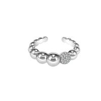 Brass Cuff Finger Ring, Adjustable & micro pave cubic zirconia & for woman, silver color, 16.5mm 