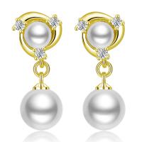 Cubic Zirconia Micro Pave Brass Earring, with Plastic Pearl, plated, micro pave cubic zirconia & for woman 28mm 