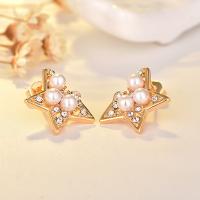 Cubic Zirconia Micro Pave Brass Earring, with Plastic Pearl, micro pave cubic zirconia & for woman, golden 