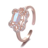 Cubic Zirconia Micro Pave Brass Finger Ring, with Moonstone, plated, Adjustable & micro pave cubic zirconia & for woman, rose gold color, 17mm 