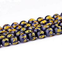 Blaue Goldstein Perlen, Blauer Sandstein, rund, DIY & verschiedene Größen vorhanden & Golddruck, blau, Länge:ca. 15 ZollInch, verkauft von Strang