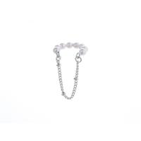 Ohrring-Manschette, Messing, mit ABS-Kunststoff-Perlen, Platinfarbe platiniert, für Frau, weiß, 20mm, ca. 5PaarePärchen/Tasche, verkauft von Tasche